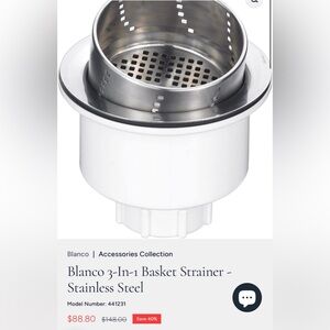 NIB! Blanco Sink Basket Strainer - Stainless Steel & White